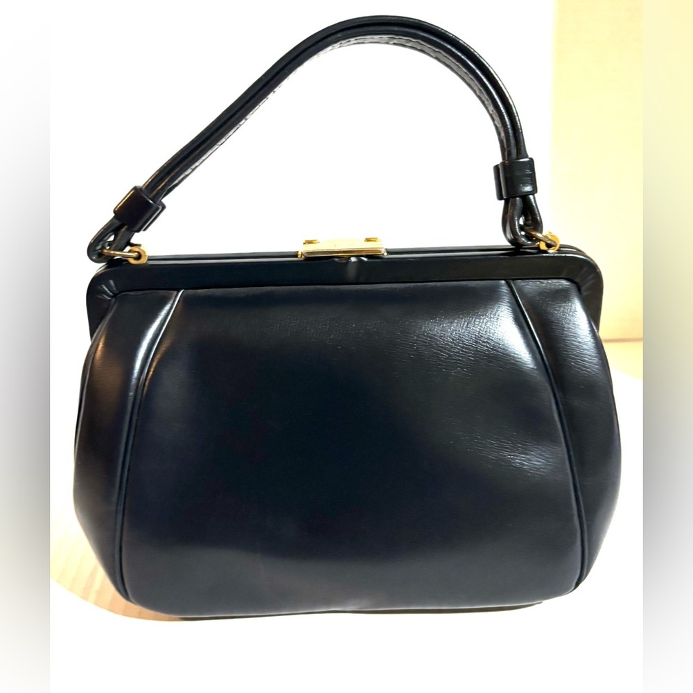 Vintage Classic Black Leather Top-Handle Bag - Picture 2 of 6